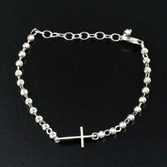 Sterling Silver Dainty Cross Bracelet STAMPED - Picture 1 of 4